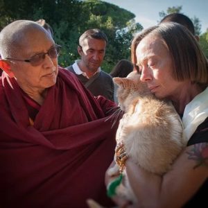 Dr. Sharon Methvin with her teacher Lama Zopa Rinpoche